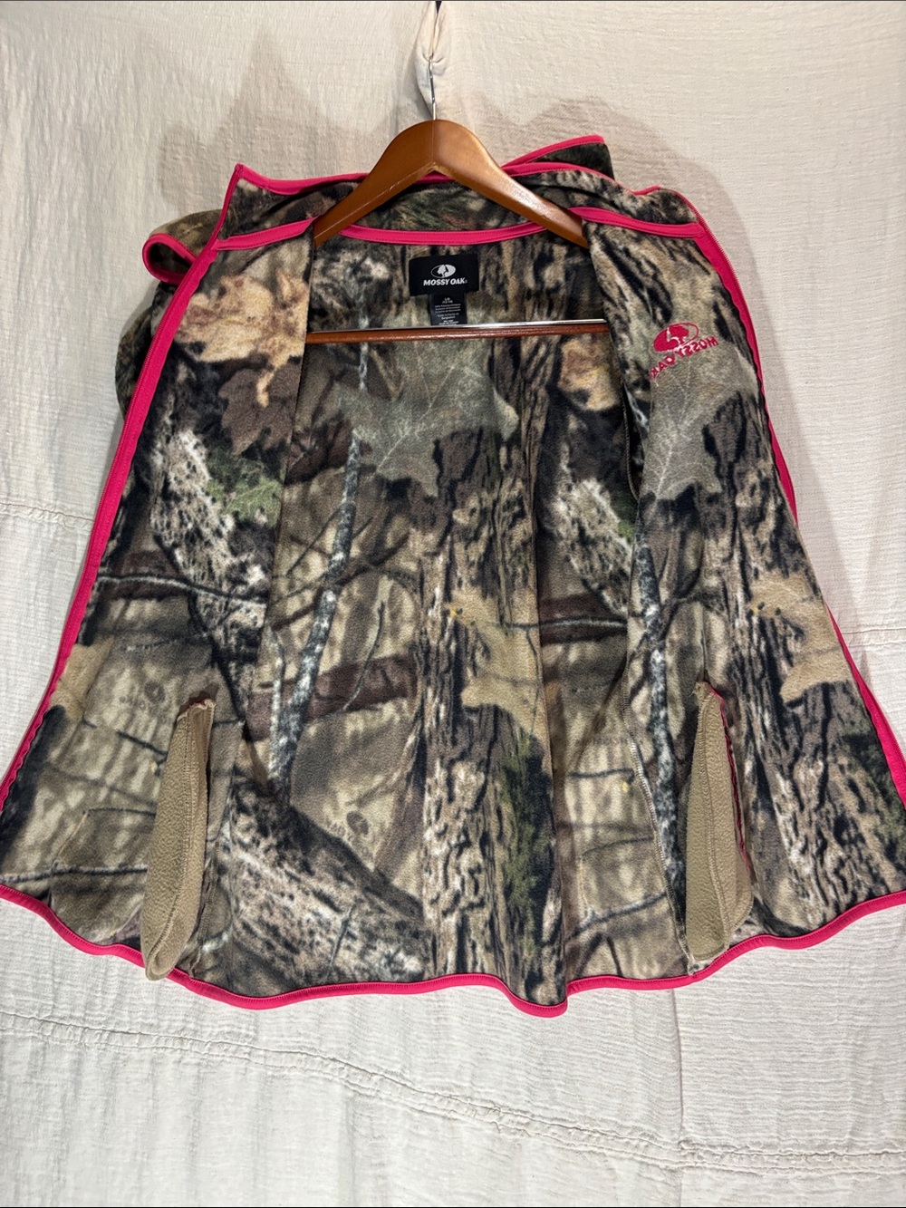 Mossy Oak Women's Camo Fleece Jacket Pink TrimFull Zip Size L EUC - Picture 9 of 10